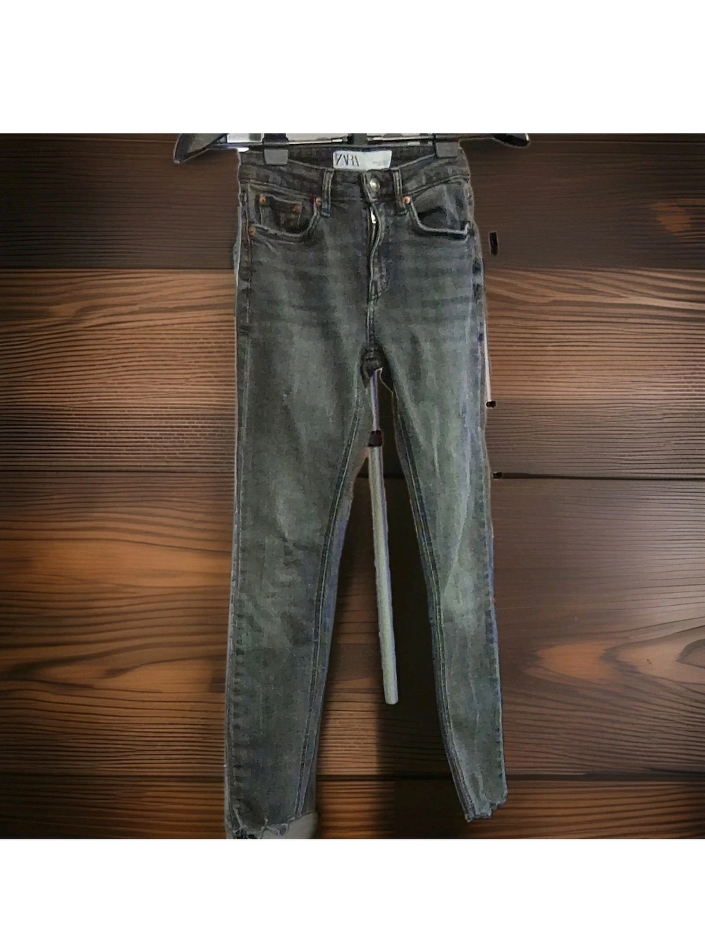 Zara Gray Washed Denim Jeans with Black Button